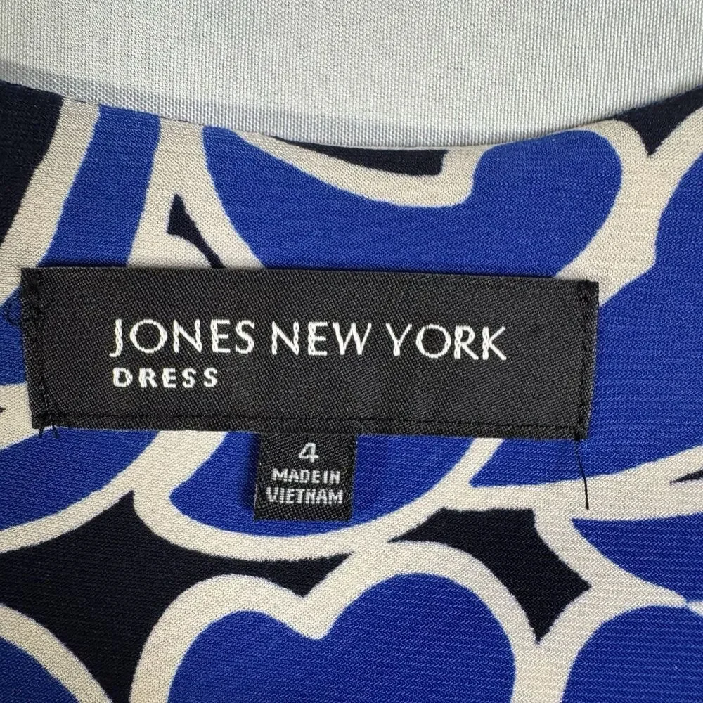 Jones New York Women’s Blue White Floral Print Sleeveless Dress Sizes 4 Dressy